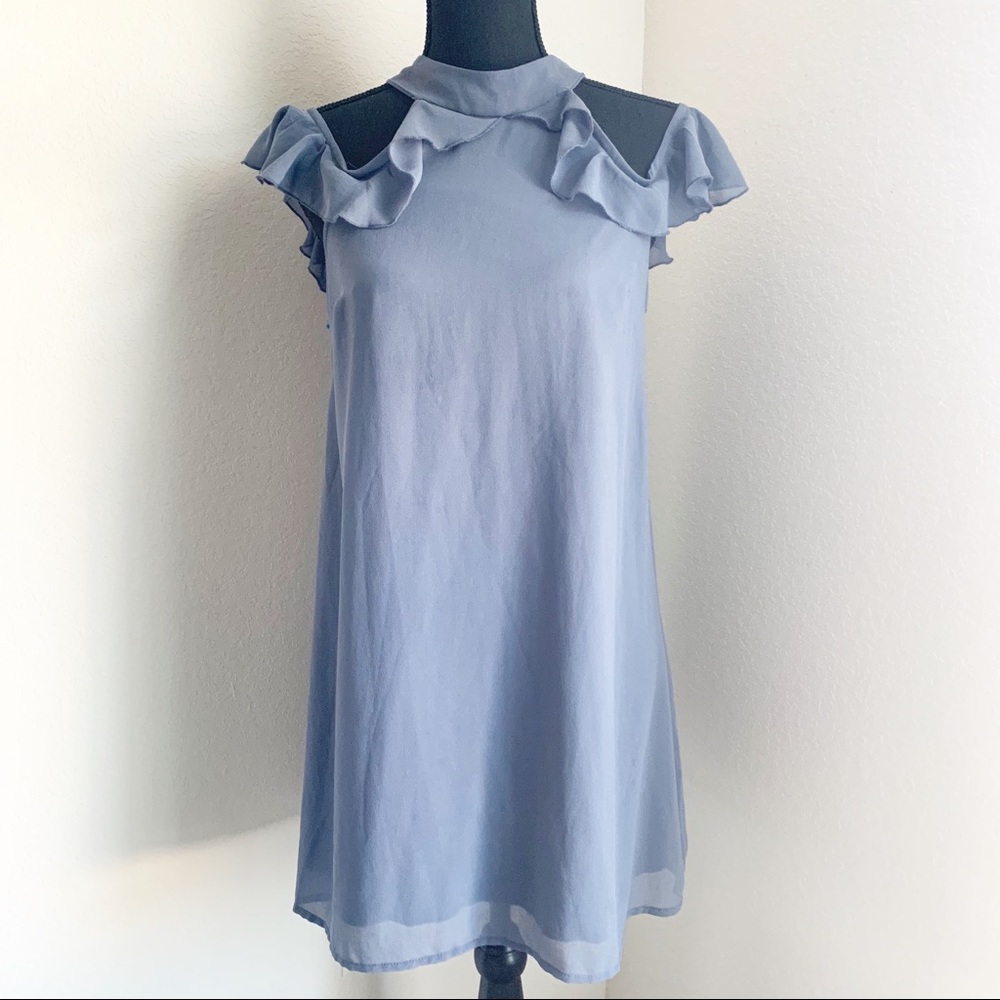Bailey blue. Slip dress with ruffle sleeves. Small